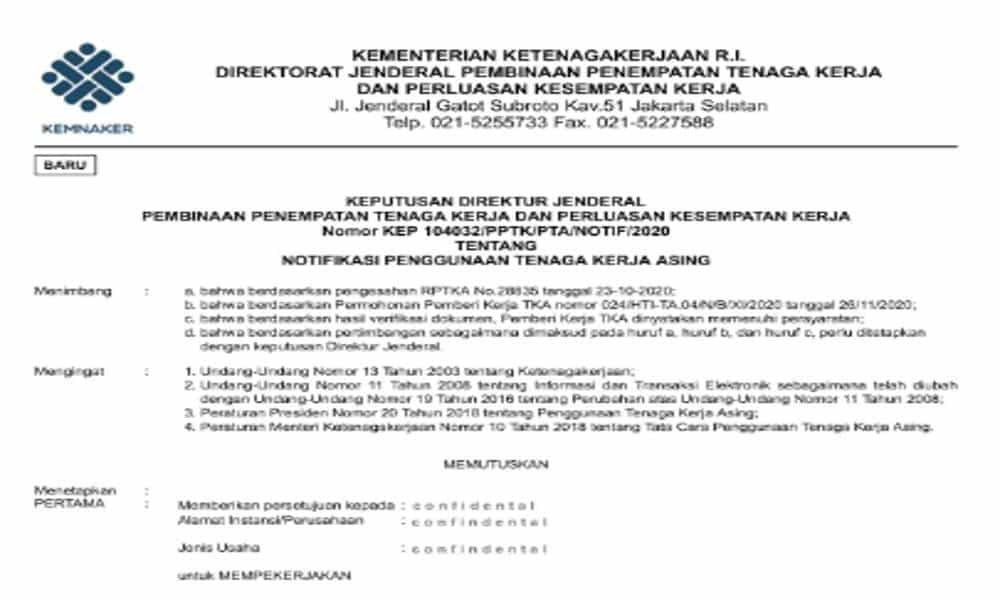 IMTA (Izin Mempekerjakan Tenaga Kerja Asing) untuk PT PMA