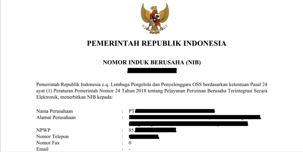 Nomor Induk Berusaha (NIB) untuk PT PMA