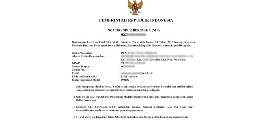 Pengurusan NIB untuk PT melalui OSS